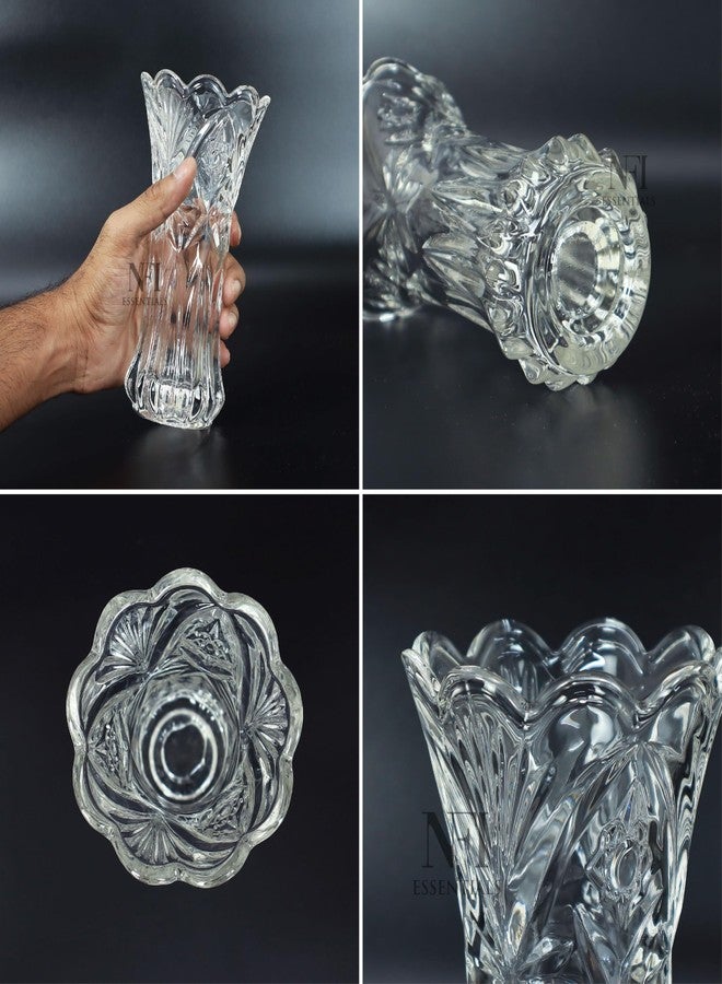 NFI essentials Crystal Clear Glass Vases for Flowers with Embossed Floral Design for Fresh or Artificial Flowers Decorative Centerpiece (Length 19cm) - Image 3